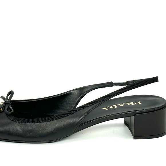 PRADA Triangle Logo Bow Leather Slingback Ballerina Pumps Heels Sandals - Picture 7 of 16